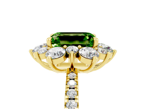 Yellow gold Emerald Cut Cut Diamond Floral Halo Pave Band with Prong Setting_5