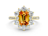 Yellow gold Emerald Cut Cut Diamond Floral Halo Pave Band with Prong Setting