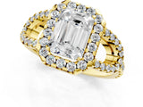 Yellow gold Emerald Cut Cut Diamond Halo Engagement Ring with Open Split Pavé Band_10