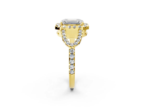 Yellow Gold Emerald Cut Split Shank Pave Halo Engagement Ring Setting