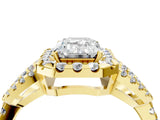 Yellow gold Emerald Cut Cut Diamond Halo Engagement Ring with Open Split Pavé Band_13