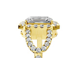 Yellow gold Emerald Cut Cut Diamond Halo Engagement Ring with Open Split Pavé Band_14