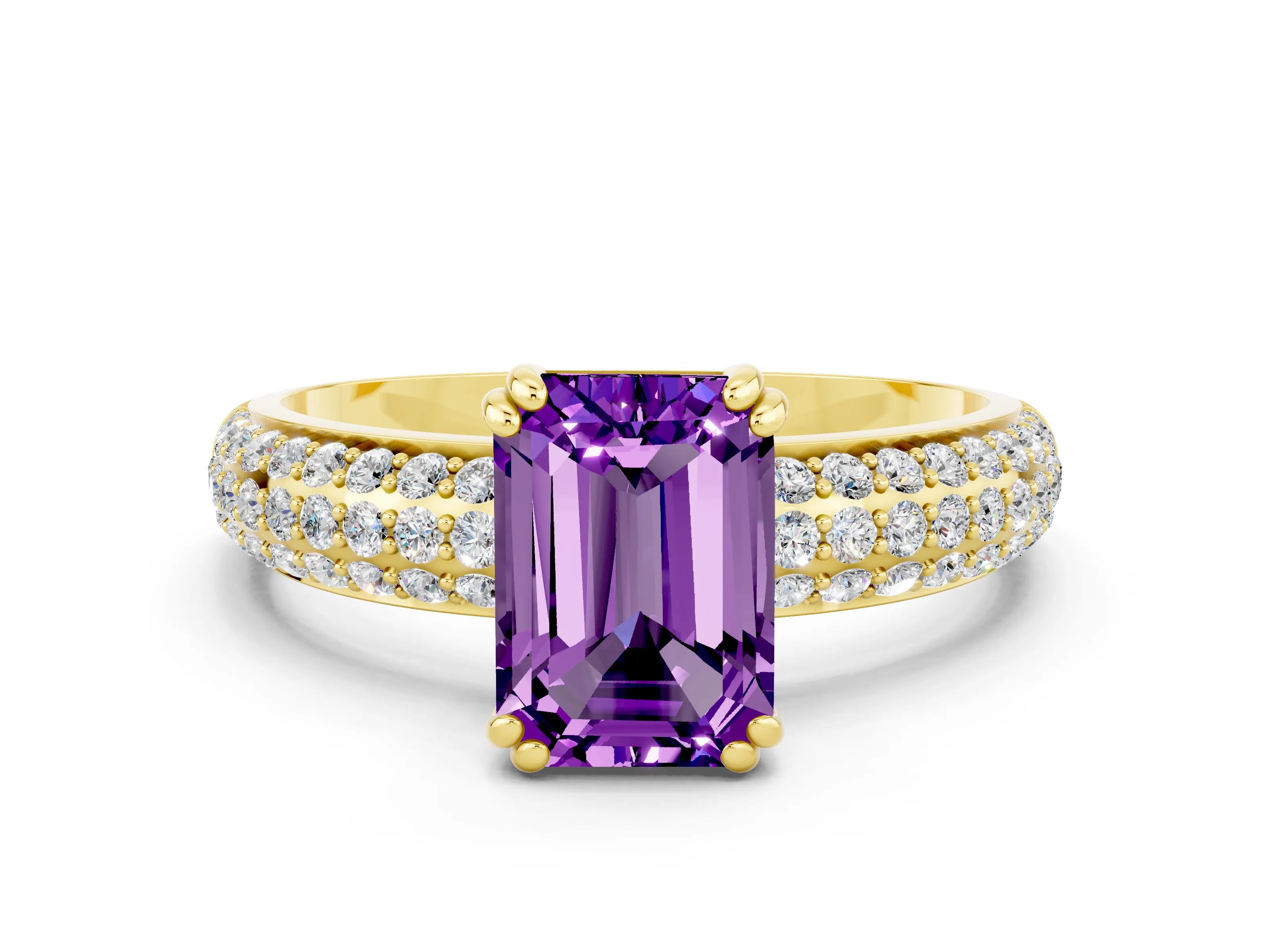 Yellow gold Emerald Cut Cut Diamond Milgrain Marquise Band with Prong Setting