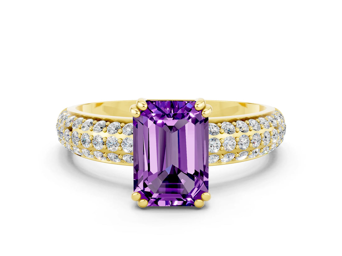 Yellow gold Emerald Cut Cut Diamond Milgrain Marquise Band with Prong Setting