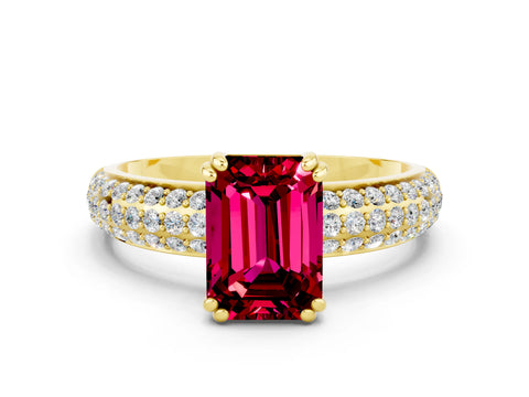 Yellow gold Emerald Cut Cut Diamond Milgrain Marquise Band with Prong Setting