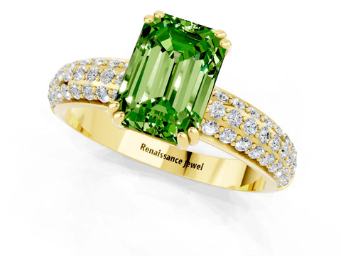Yellow gold Emerald Cut Cut Diamond Milgrain Marquise Band with Prong Setting_1