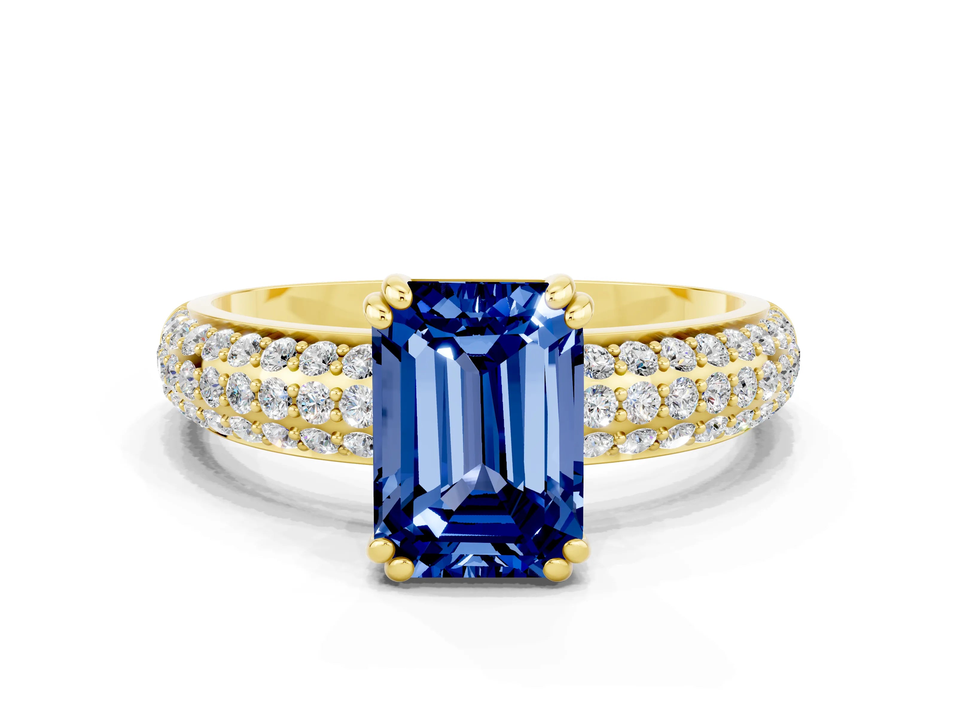 Yellow gold Emerald Cut Cut Diamond Milgrain Marquise Band with Prong Setting