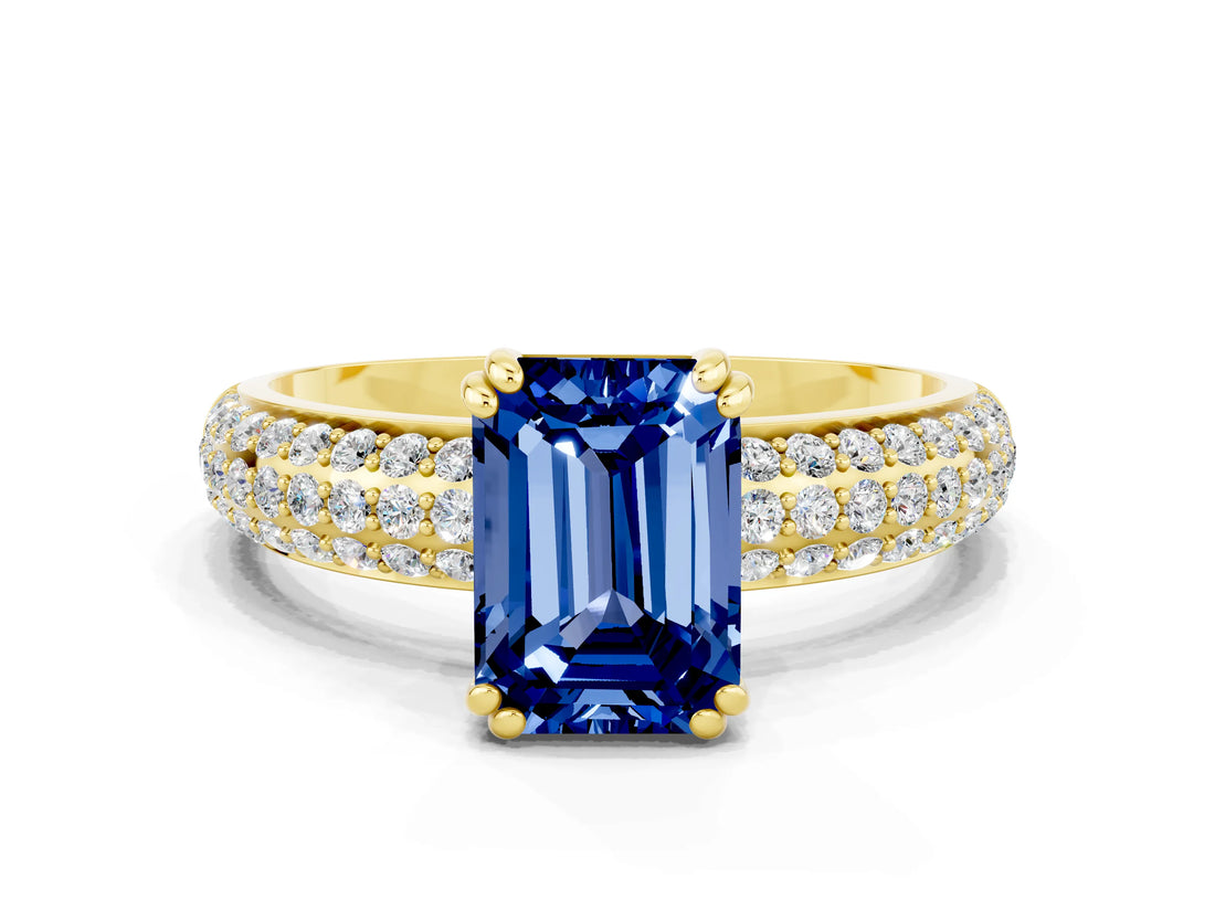 Yellow gold Emerald Cut Cut Diamond Milgrain Marquise Band with Prong Setting