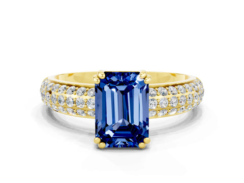 Yellow gold Emerald Cut Cut Diamond Milgrain Marquise Band with Prong Setting