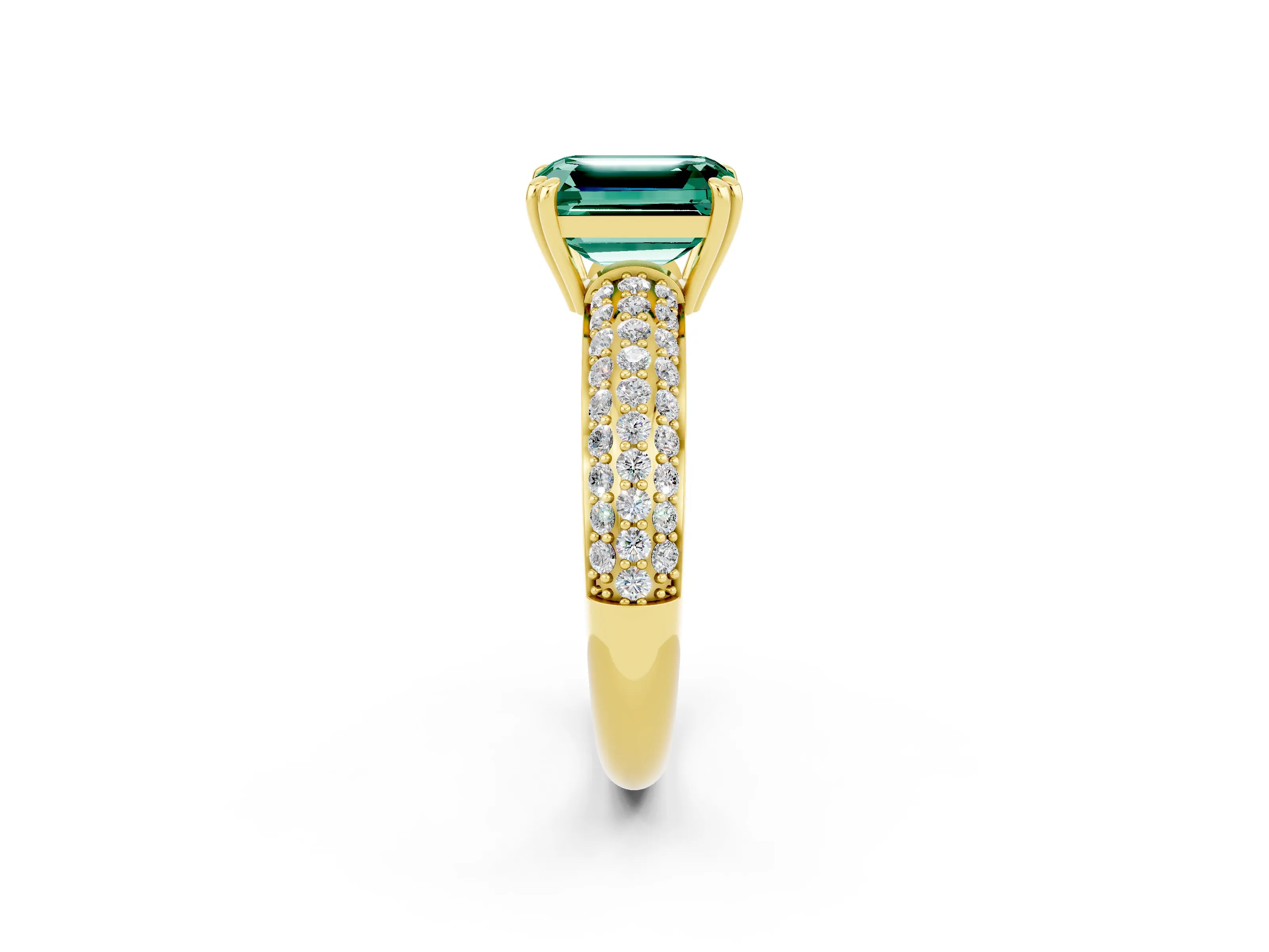 Yellow gold Emerald Cut Cut Diamond Milgrain Marquise Band with Prong Setting_2