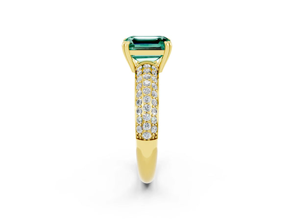 Yellow gold Emerald Cut Green Sapphire Vintage Milgrain Ring with Round  Stations