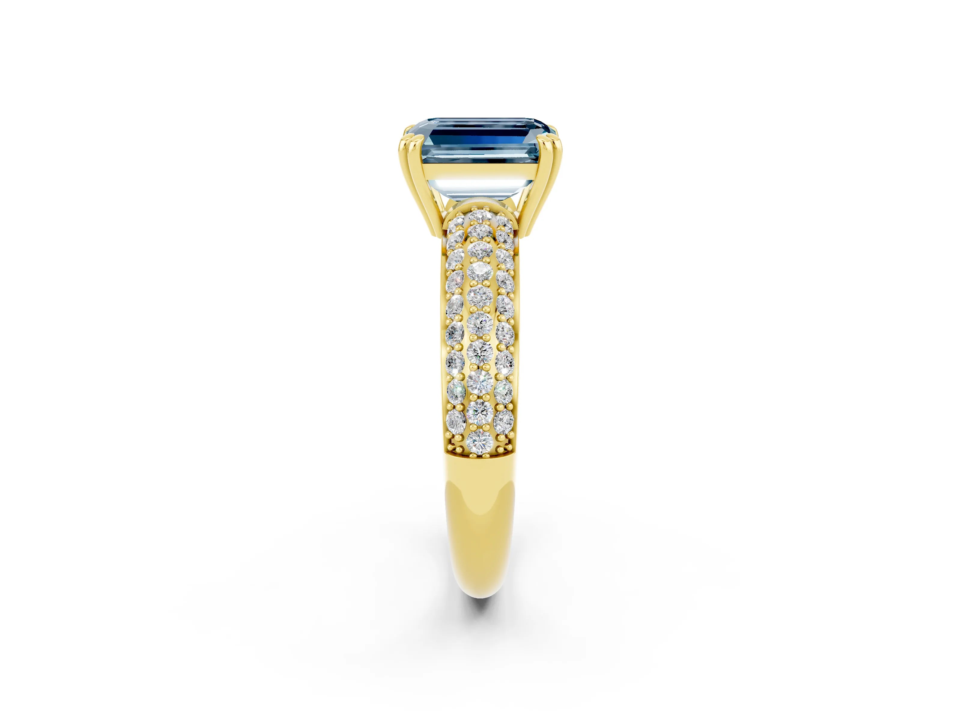 Yellow gold Emerald Cut Cut Diamond Milgrain Marquise Band with Prong Setting_2