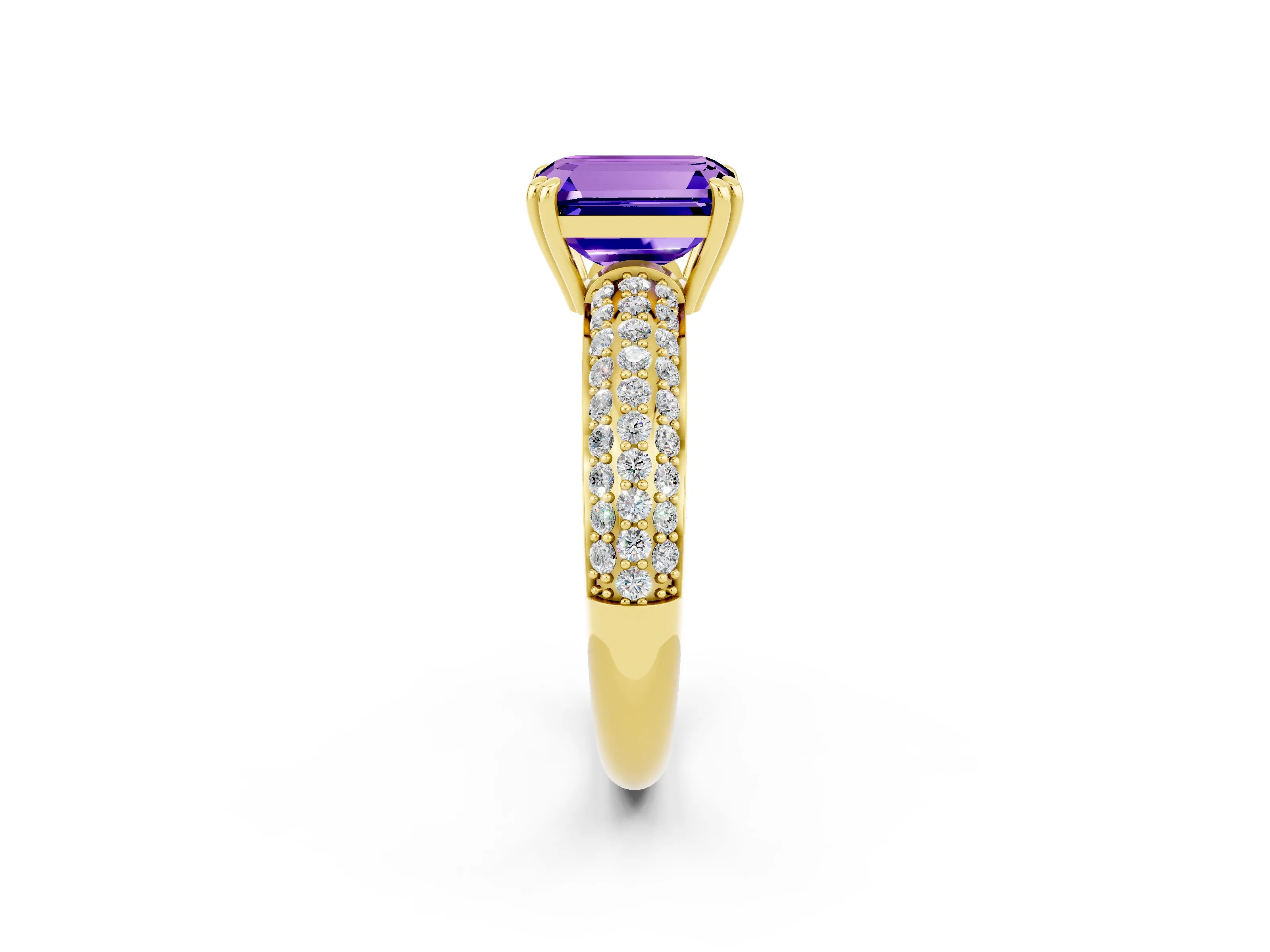 Yellow gold Emerald Cut Cut Diamond Milgrain Marquise Band with Prong Setting_2