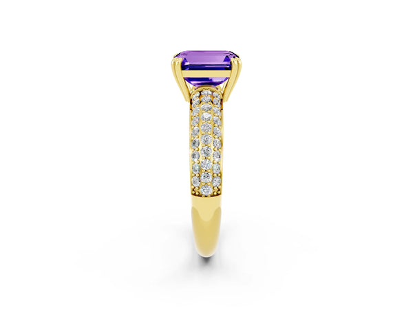 Yellow gold Emerald Cut Tanzanite Vintage Milgrain Ring with Round  Stations