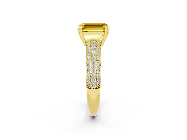 Yellow gold Emerald Cut Yellow Sapphire Vintage Milgrain Ring with Round  Stations