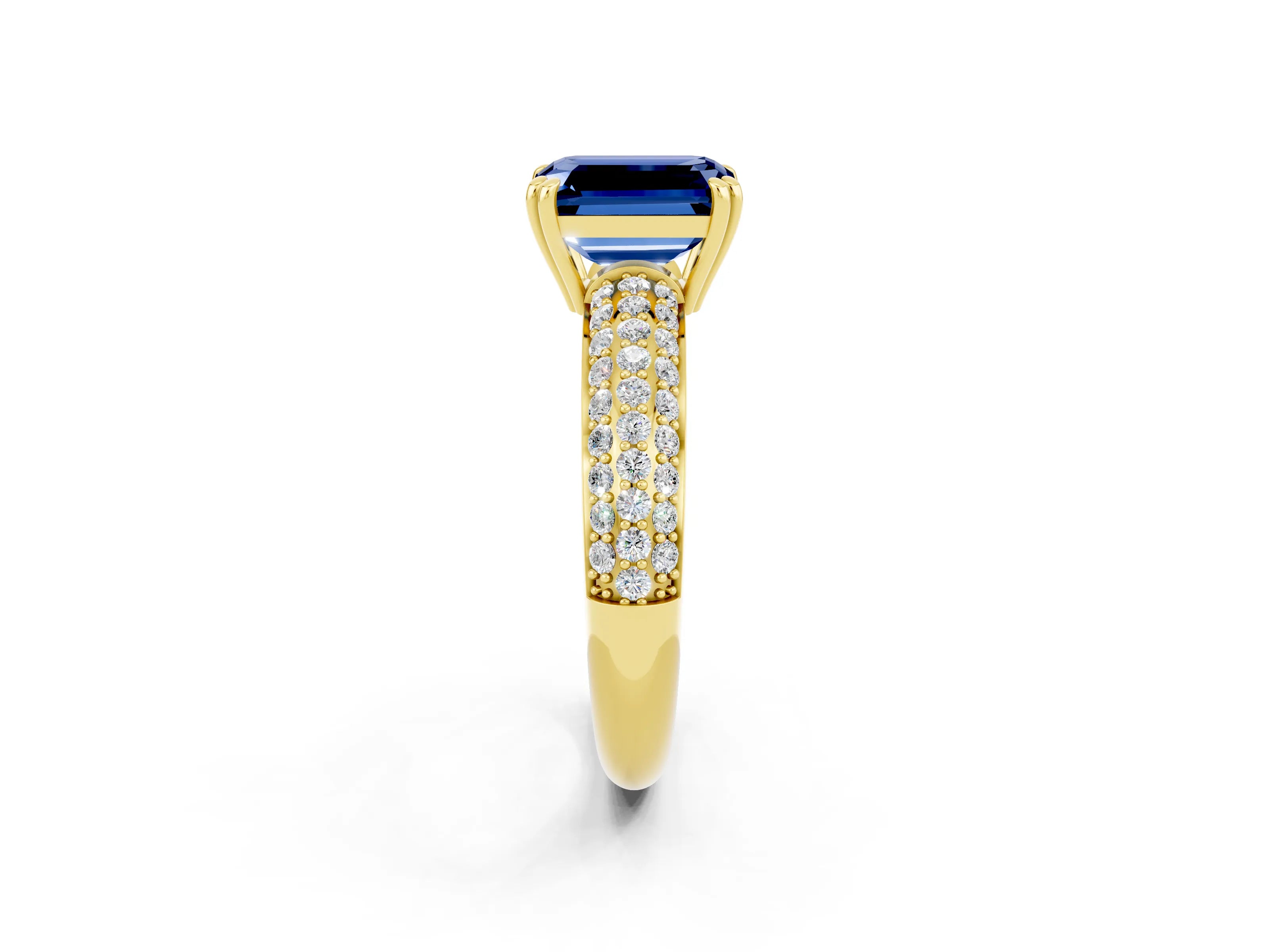 Yellow gold Emerald Cut Cut Diamond Milgrain Marquise Band with Prong Setting_2