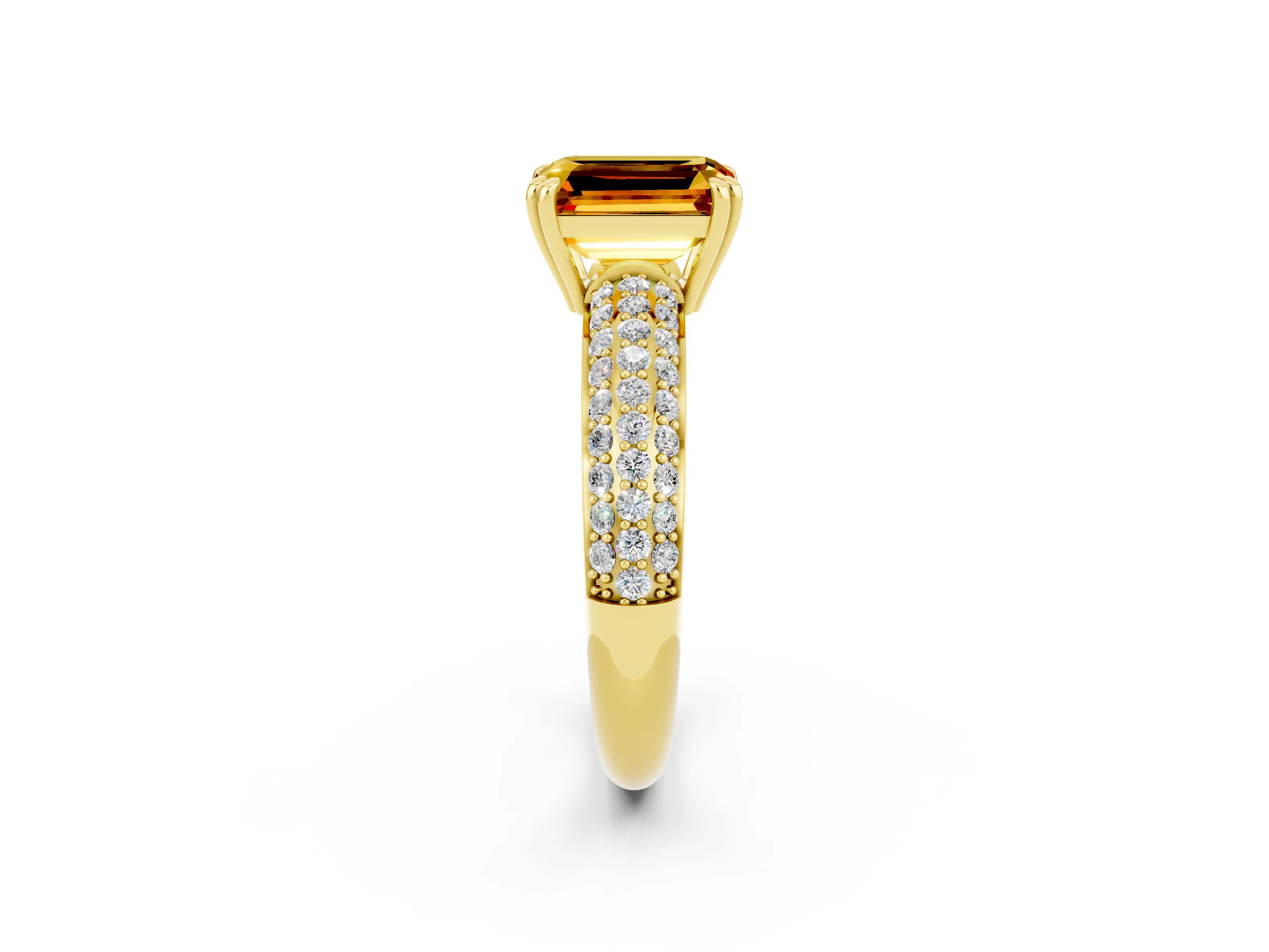 Yellow gold Emerald Cut Cut Diamond Milgrain Marquise Band with Prong Setting_2