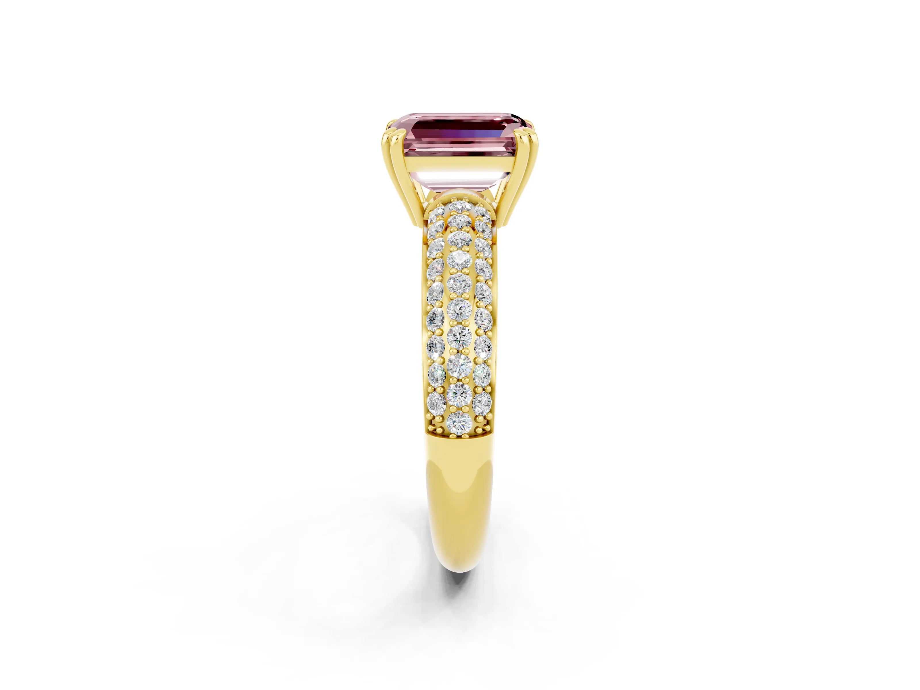 Yellow gold Emerald Cut Cut Diamond Milgrain Marquise Band with Prong Setting_2