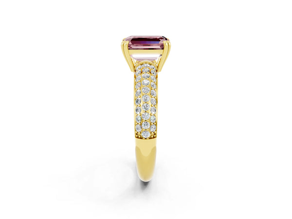 Yellow gold Emerald Cut Cut Diamond Milgrain Marquise Band with Prong Setting