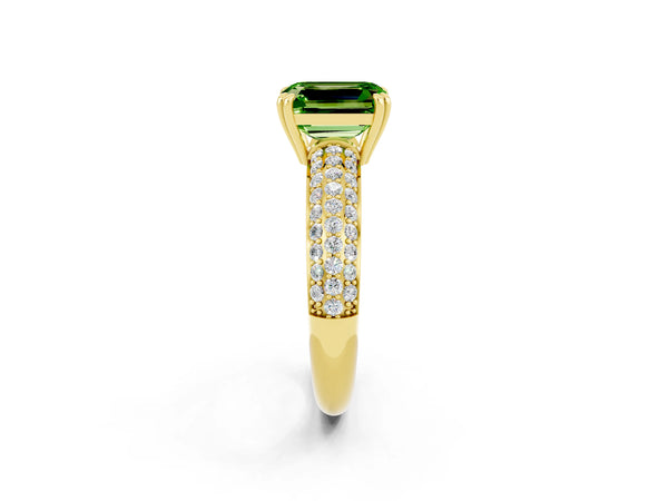Yellow gold Emerald Cut Cut Diamond Milgrain Marquise Band with Prong Setting