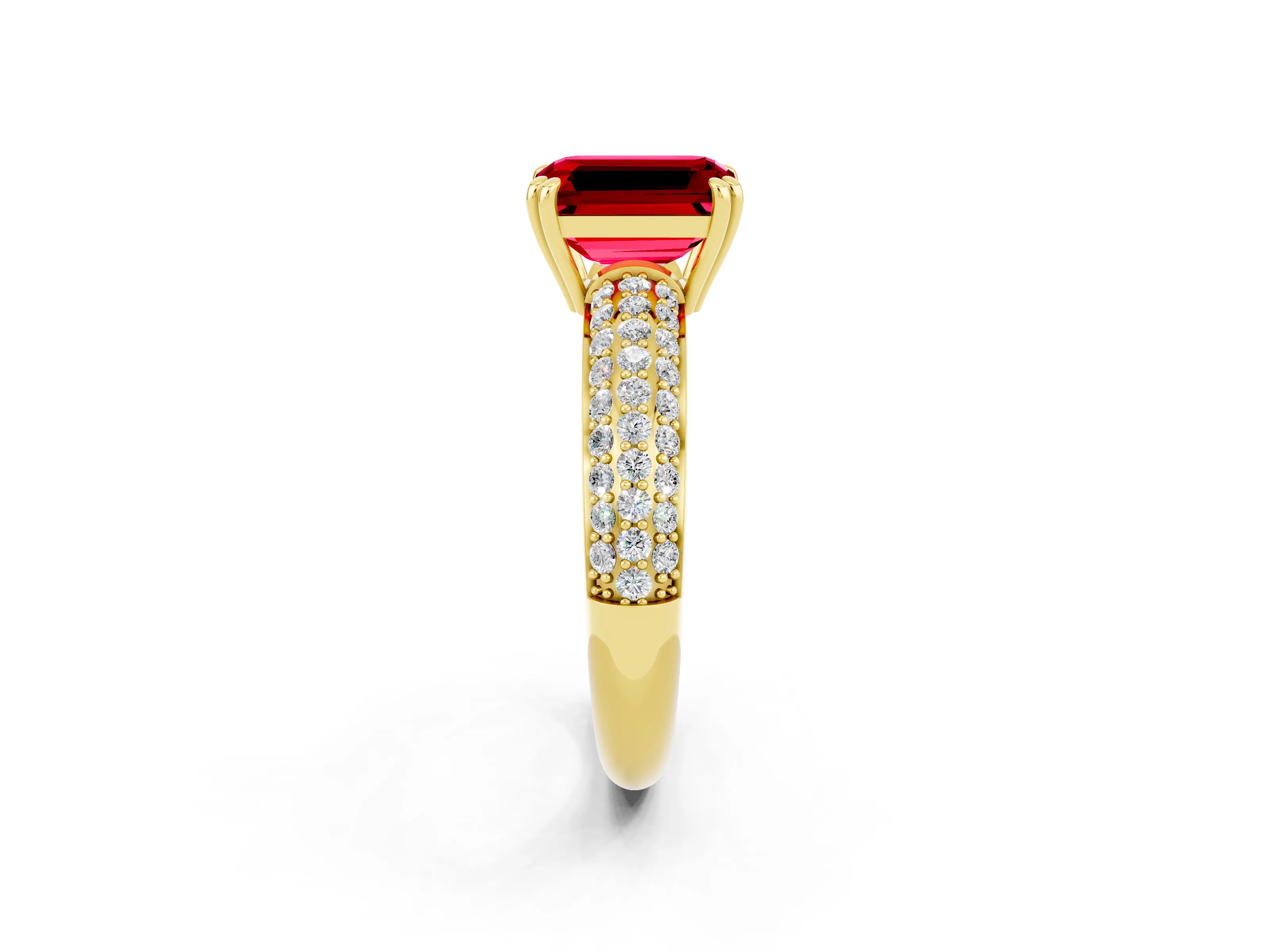 Yellow gold Emerald Cut Cut Diamond Milgrain Marquise Band with Prong Setting_2
