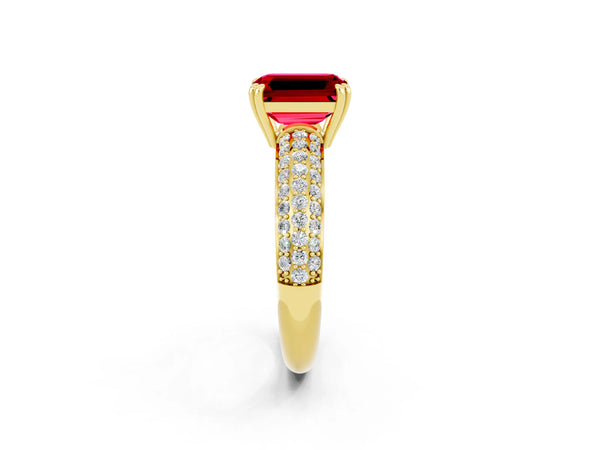 Yellow gold Emerald Cut Cut Diamond Milgrain Marquise Band with Prong Setting
