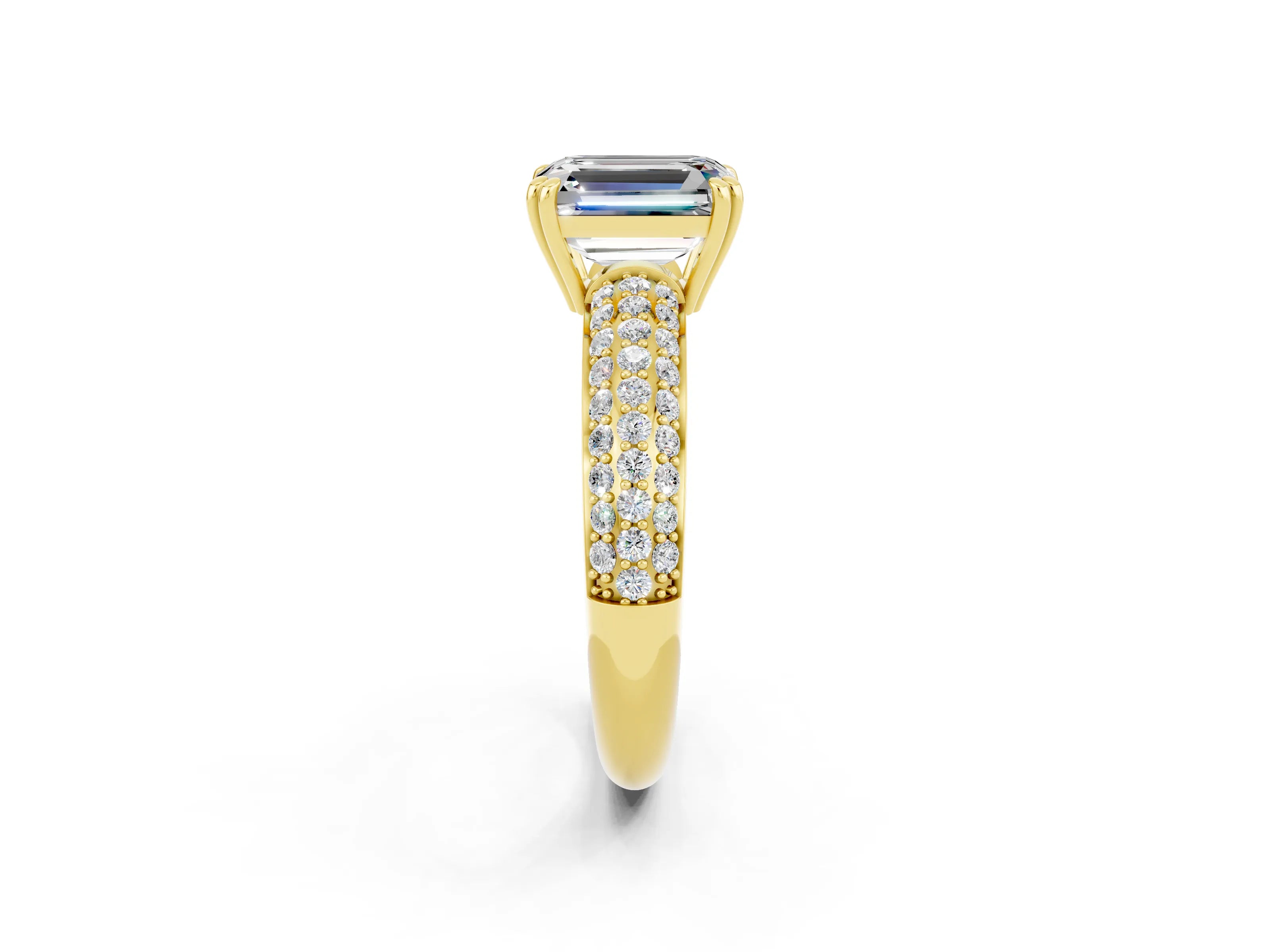 Yellow gold Emerald Cut Cut Diamond Milgrain Marquise Band with Prong Setting_2