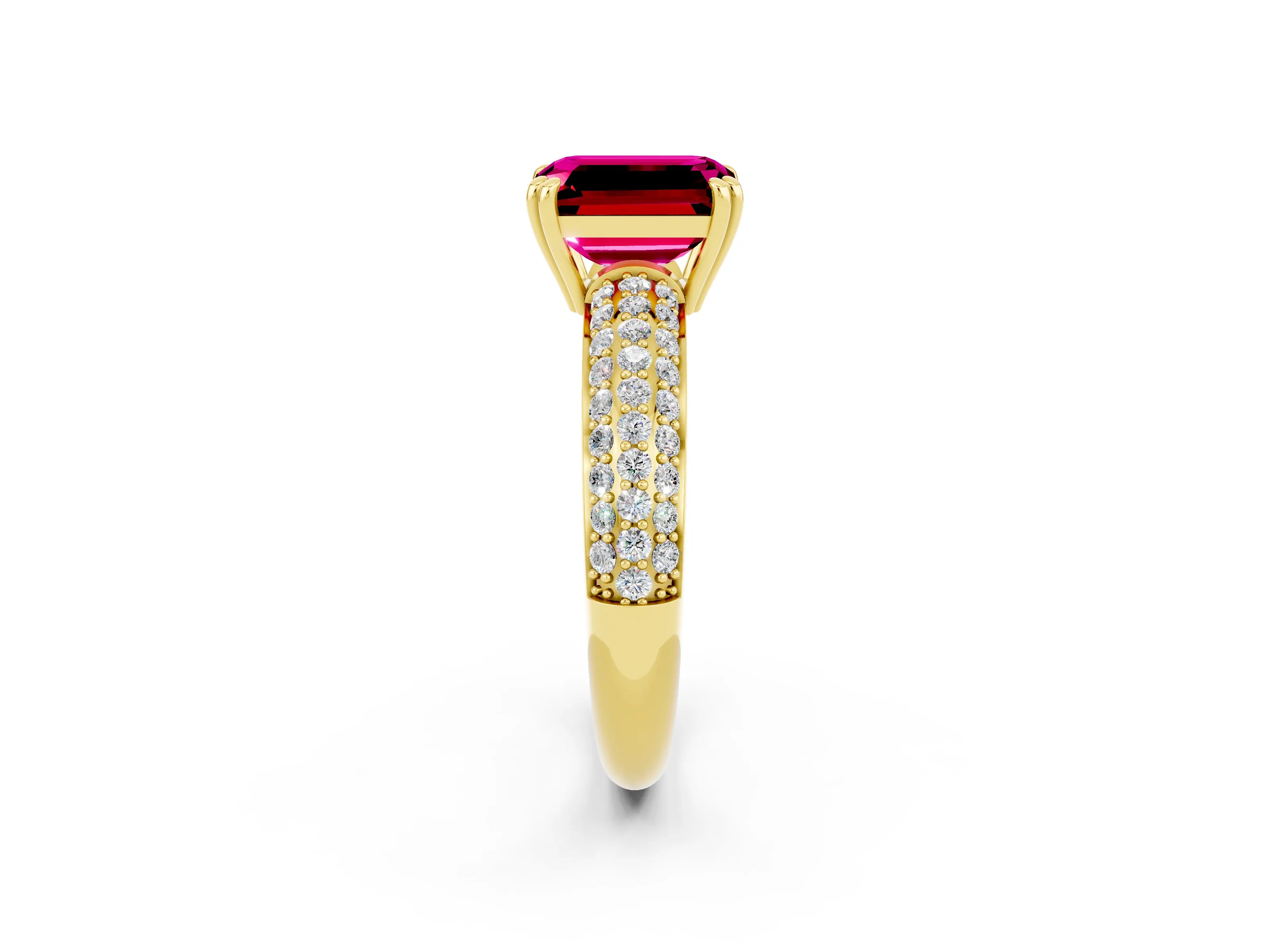 Yellow gold Emerald Cut Cut Diamond Milgrain Marquise Band with Prong Setting_2