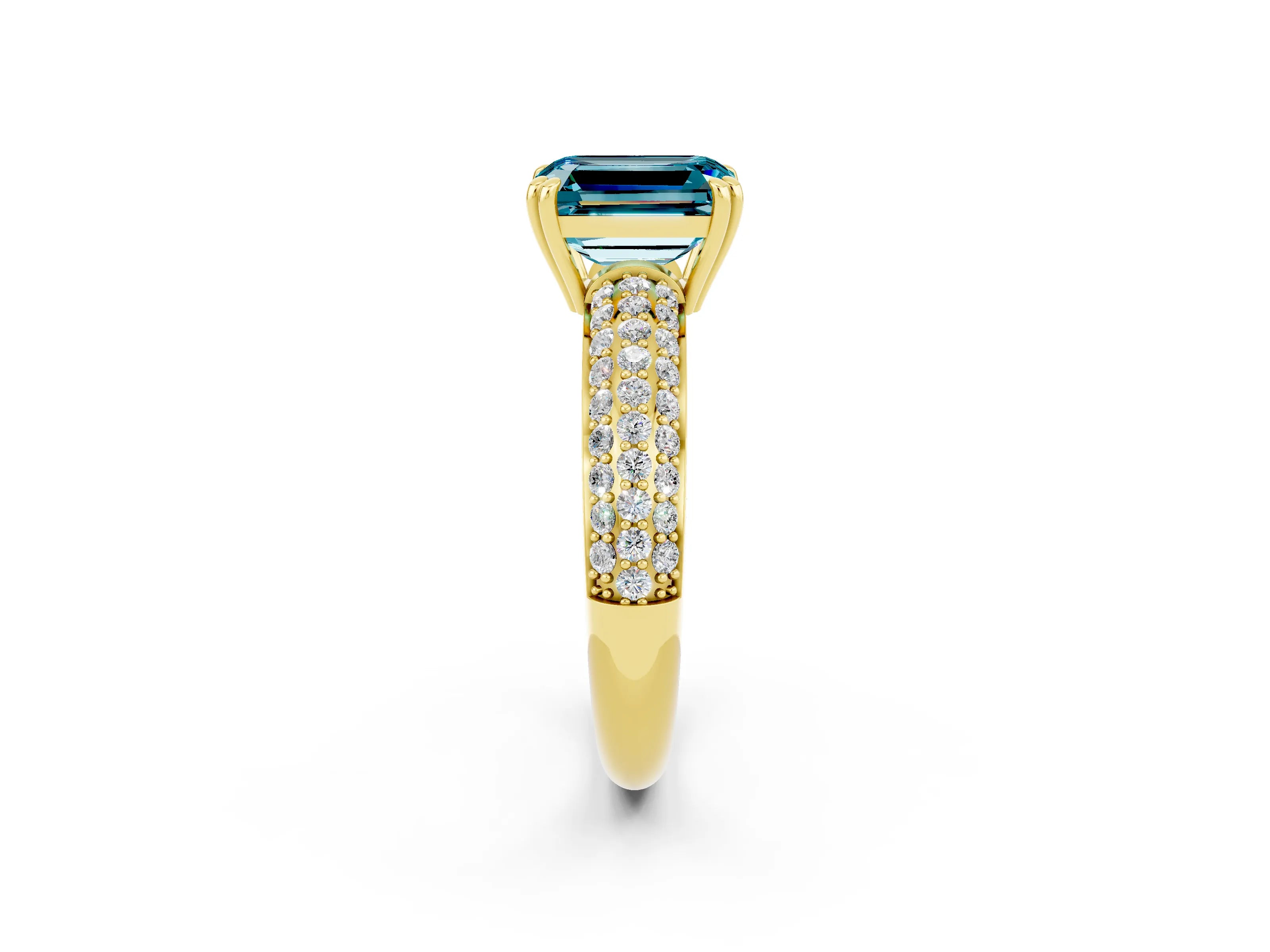 Yellow gold Emerald Cut Cut Diamond Milgrain Marquise Band with Prong Setting_2