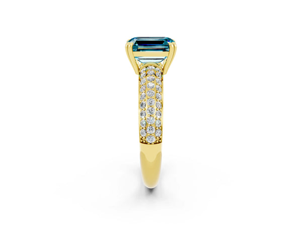 Yellow gold Emerald Cut Cut Diamond Milgrain Marquise Band with Prong Setting
