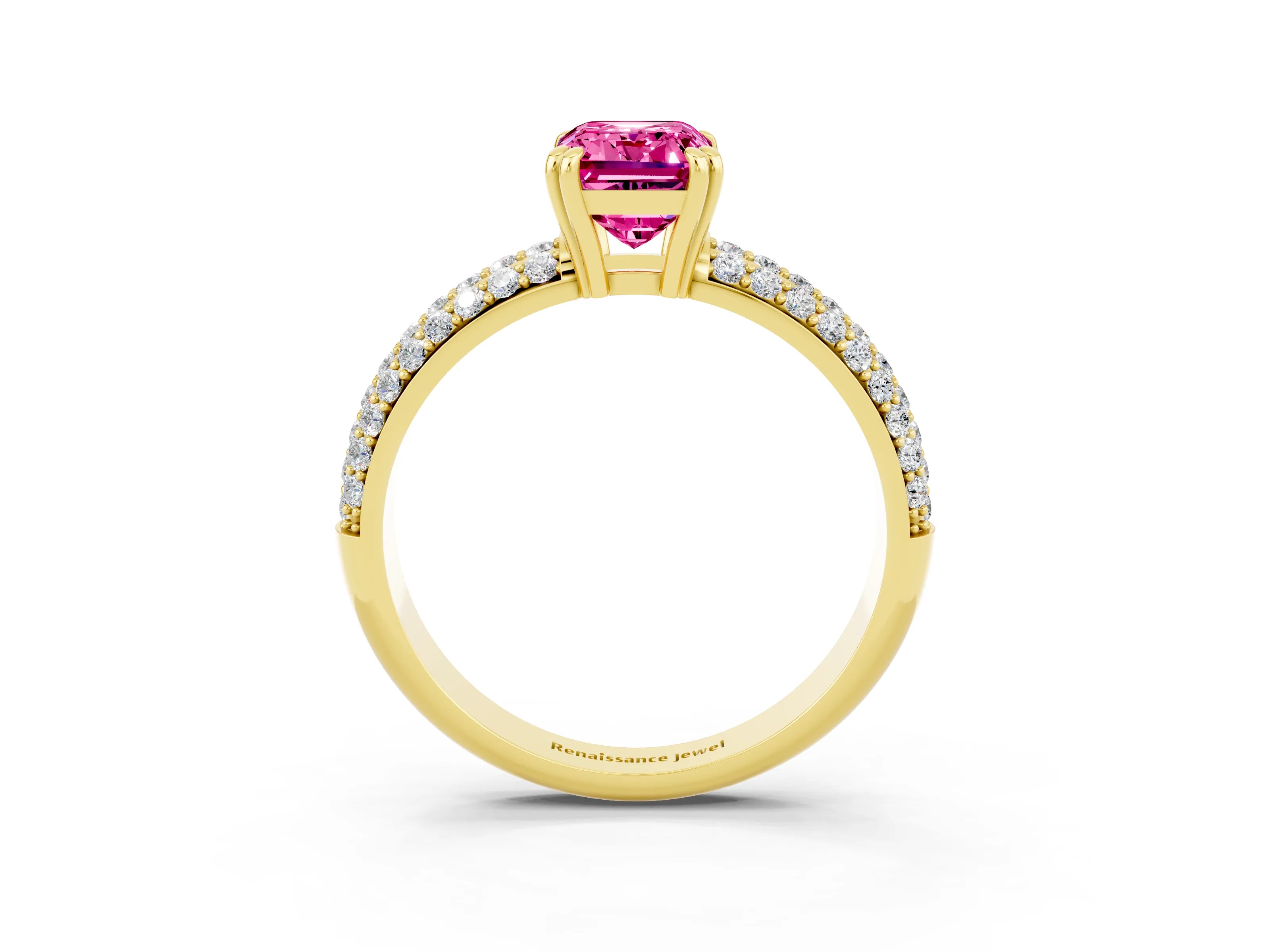 Yellow gold Emerald Cut Cut Diamond Milgrain Marquise Band with Prong Setting_3