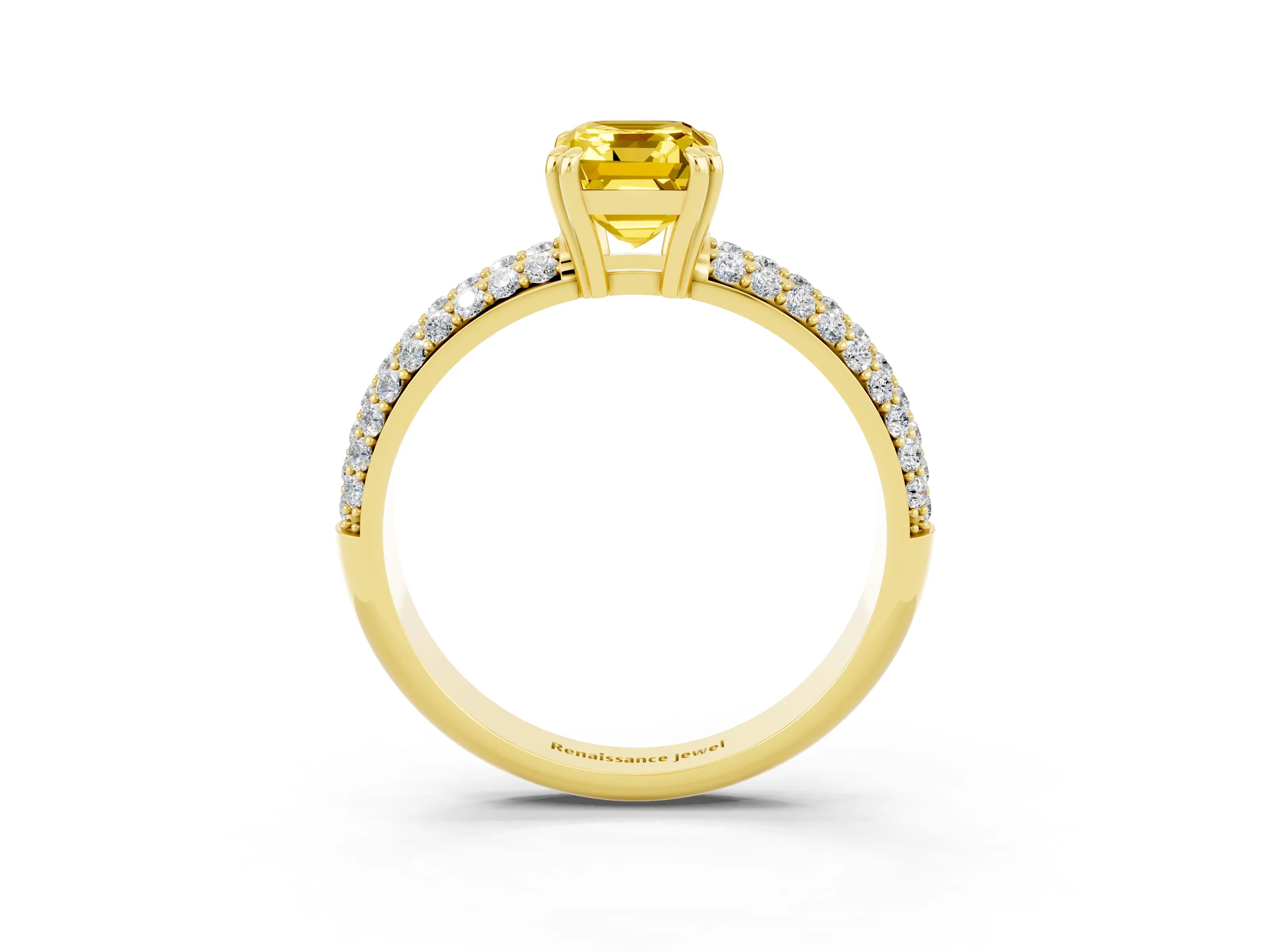 Yellow gold Emerald Cut Cut Diamond Milgrain Marquise Band with Prong Setting_3
