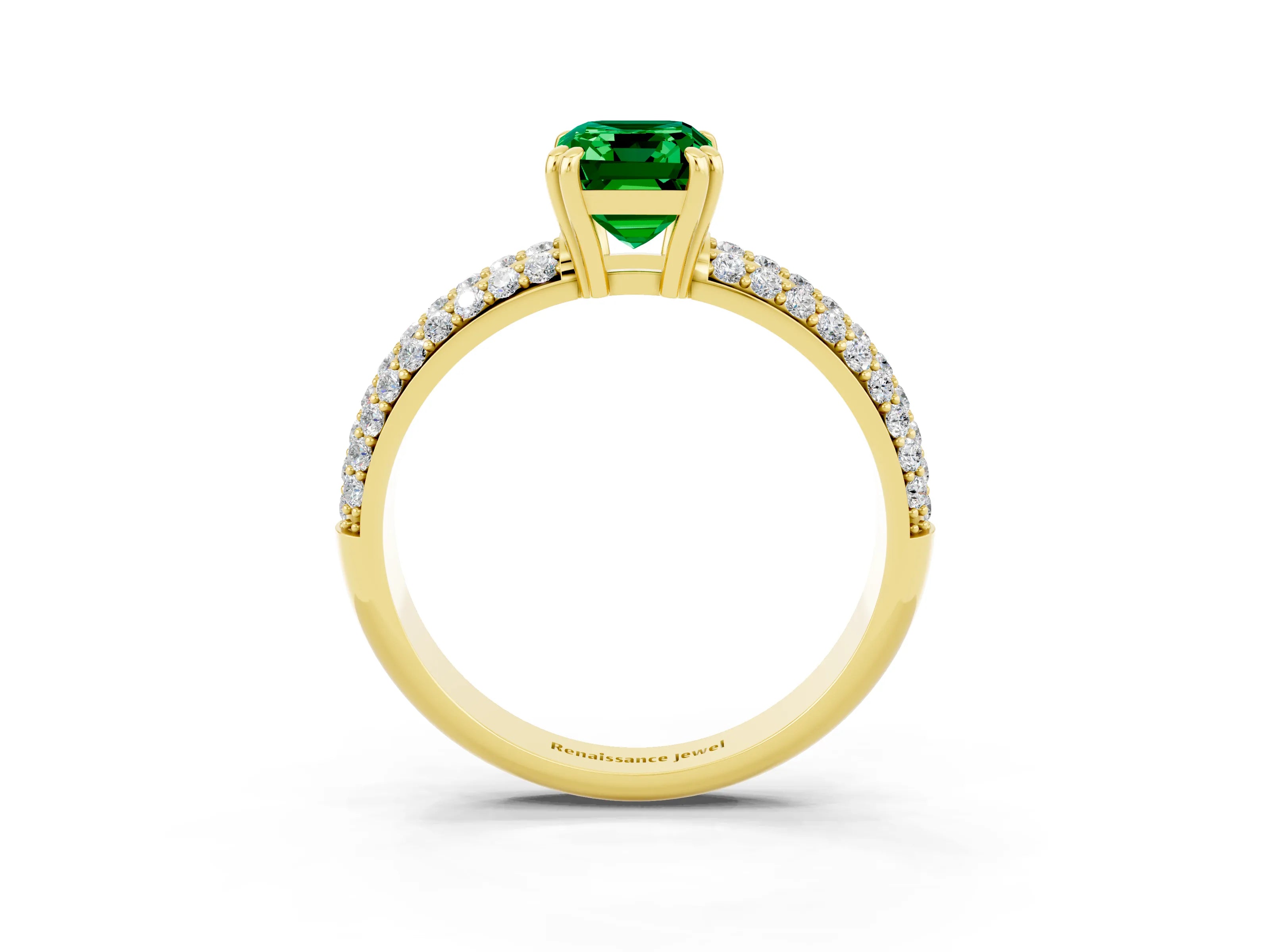 Yellow gold Emerald Cut Cut Diamond Milgrain Marquise Band with Prong Setting_3