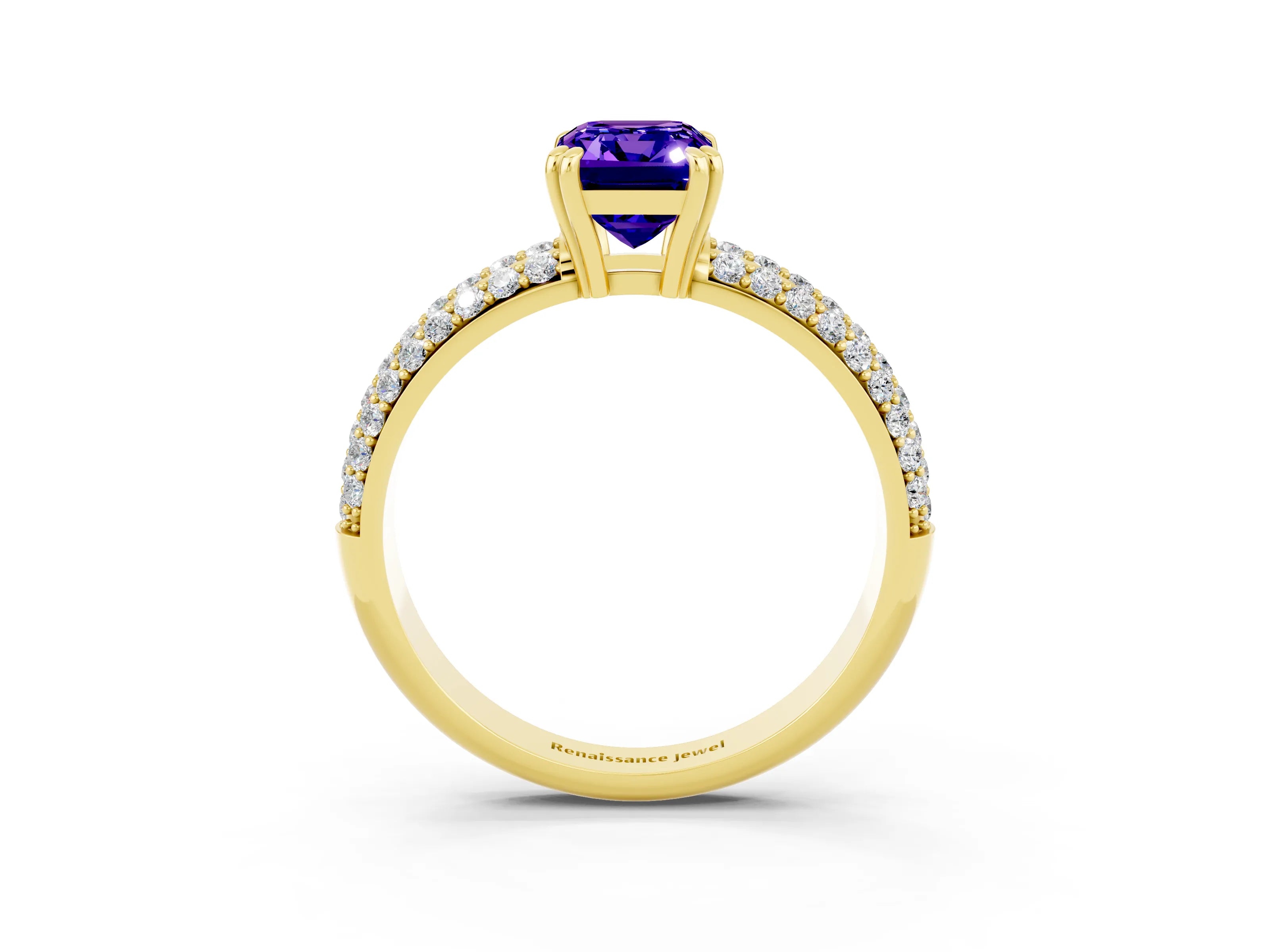 Yellow gold Emerald Cut Cut Diamond Milgrain Marquise Band with Prong Setting_3
