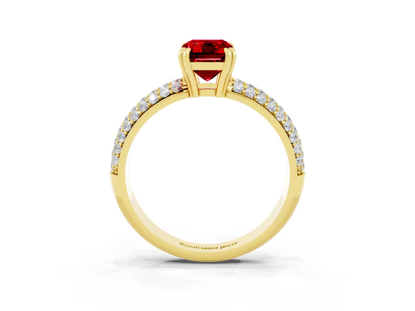 Yellow gold Emerald Cut Cut Diamond Milgrain Marquise Band with Prong Setting