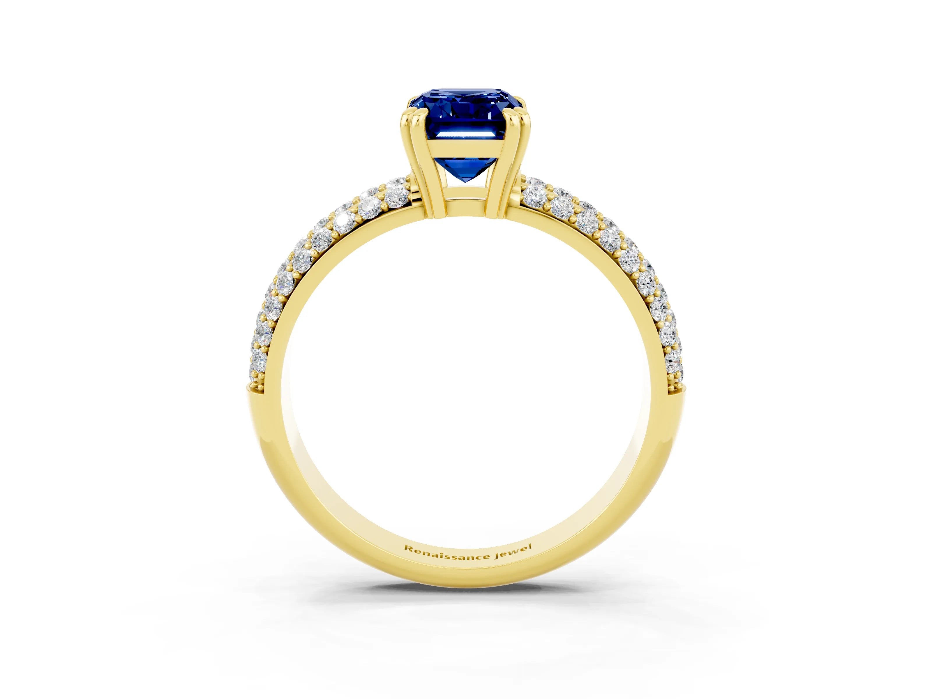Yellow gold Emerald Cut Cut Diamond Milgrain Marquise Band with Prong Setting_3