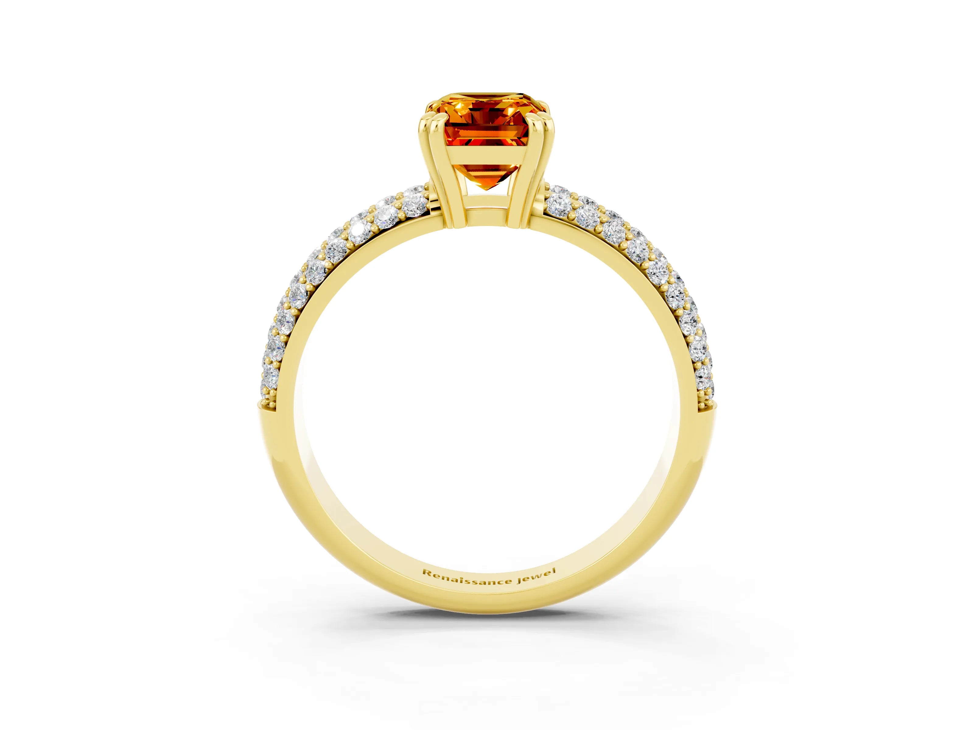 Yellow gold Emerald Cut Cut Diamond Milgrain Marquise Band with Prong Setting_3