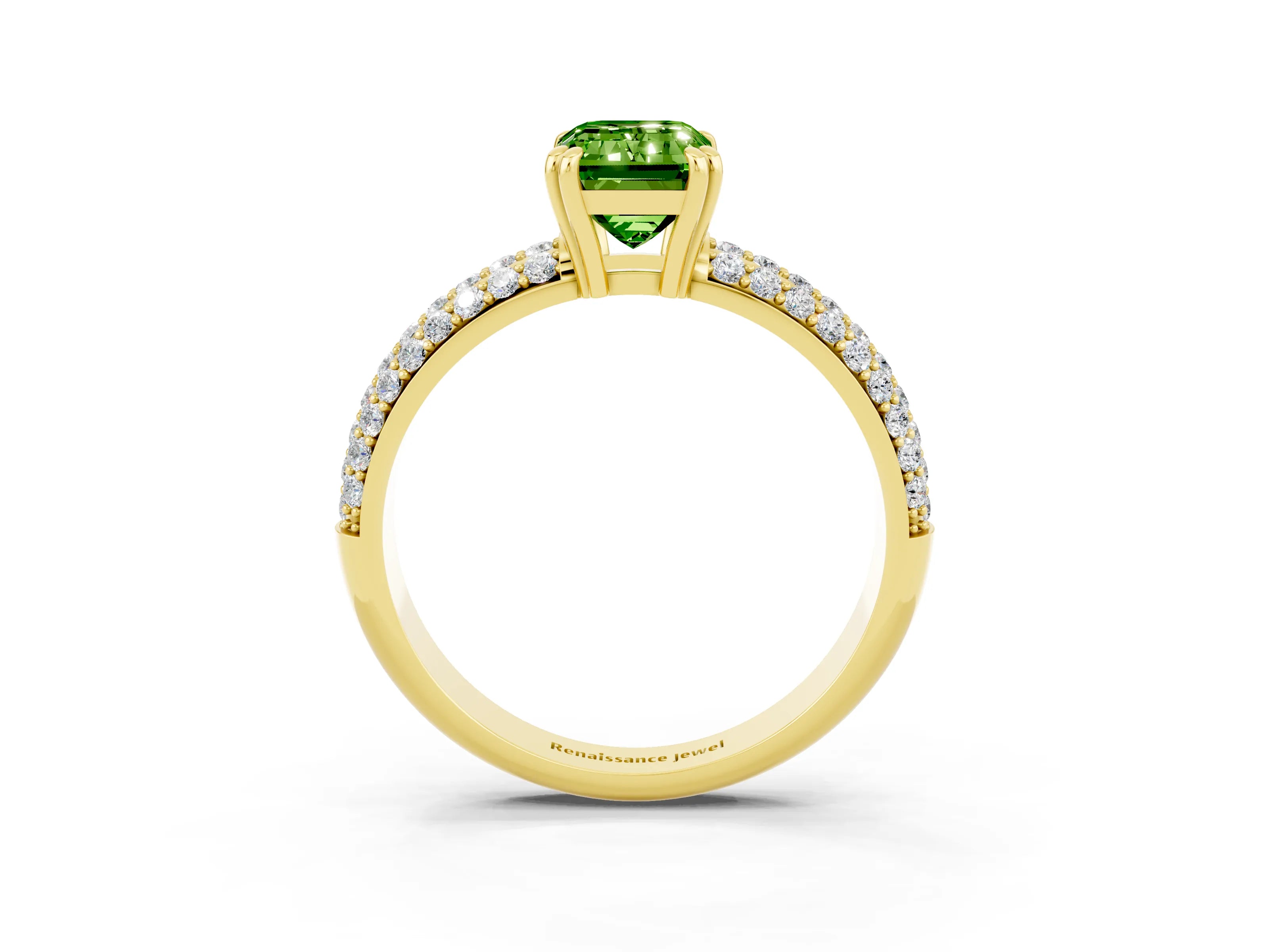 Yellow gold Emerald Cut Cut Diamond Milgrain Marquise Band with Prong Setting_3