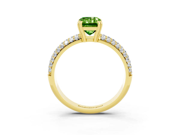 Yellow gold Emerald Cut Cut Diamond Milgrain Marquise Band with Prong Setting