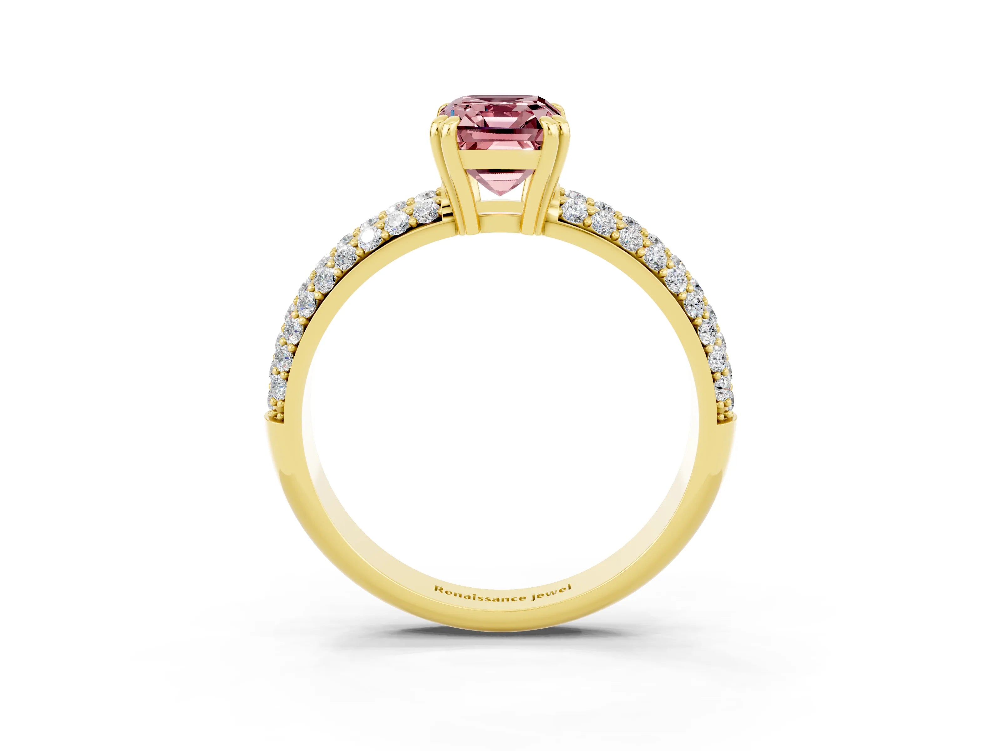 Yellow gold Emerald Cut Cut Diamond Milgrain Marquise Band with Prong Setting_3