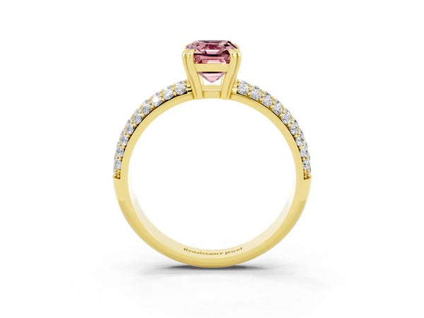 Yellow gold Emerald Cut Cut Diamond Milgrain Marquise Band with Prong Setting