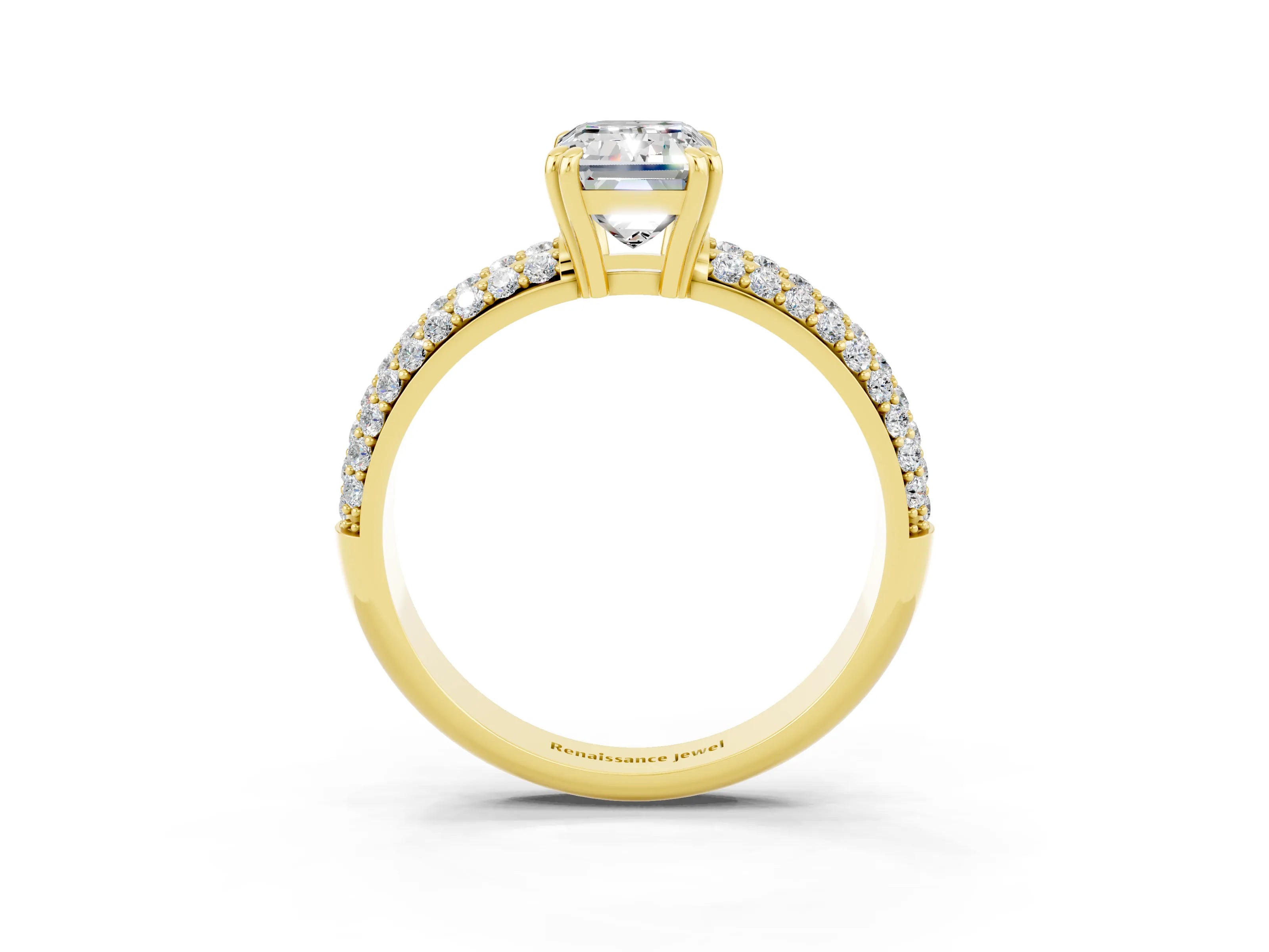 Yellow gold Emerald Cut Cut Diamond Milgrain Marquise Band with Prong Setting_3