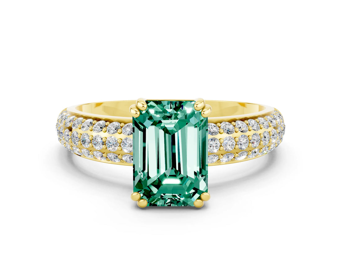 Yellow gold Emerald Cut Cut Diamond Milgrain Marquise Band with Prong Setting