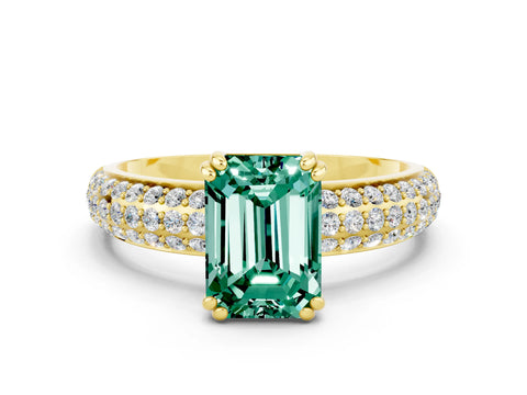 Yellow gold Emerald Cut Cut Diamond Milgrain Marquise Band with Prong Setting