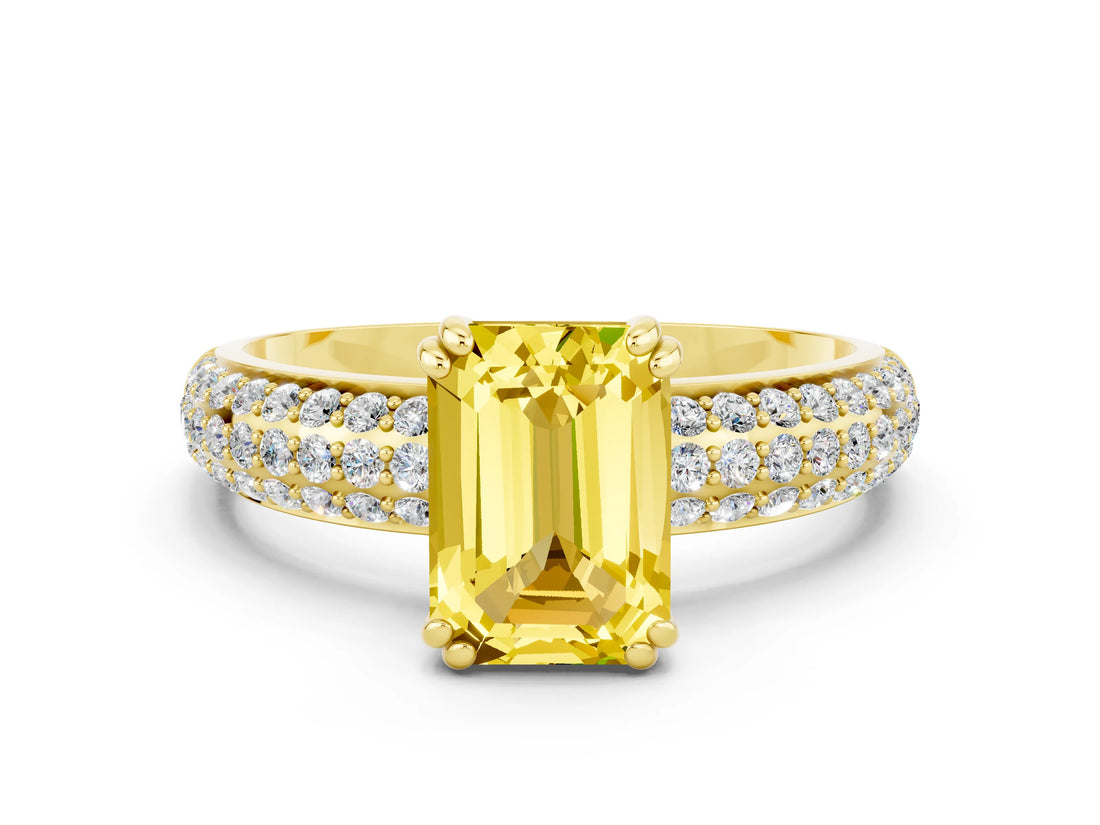 Yellow gold Emerald Cut Cut Diamond Milgrain Marquise Band with Prong Setting