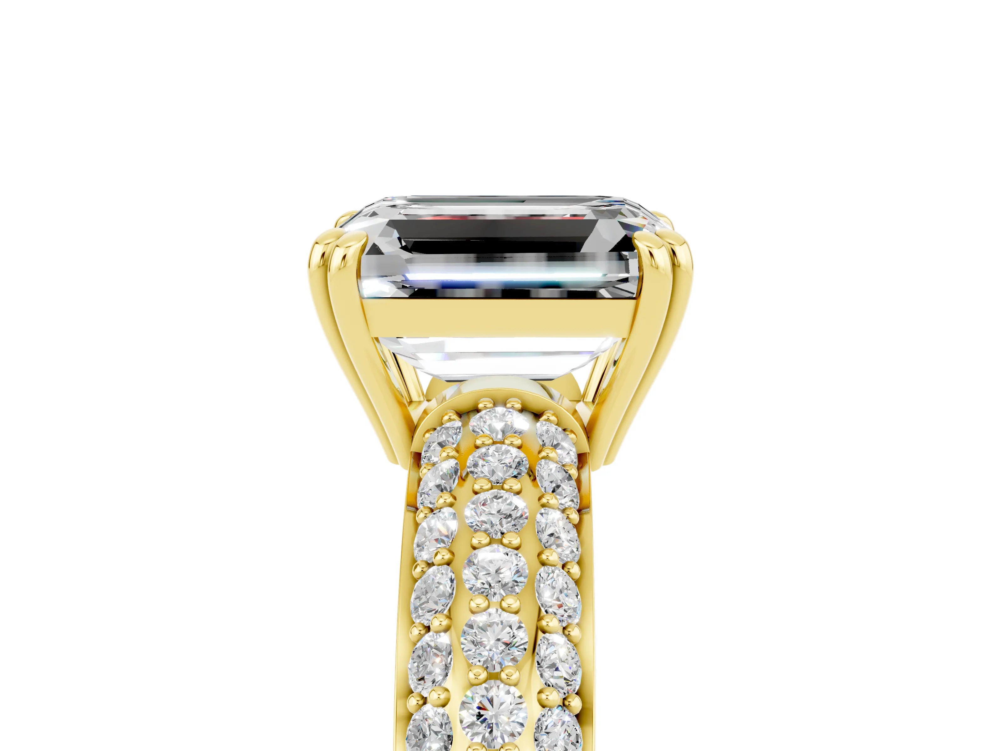 Yellow gold Emerald Cut Cut Diamond Milgrain Marquise Band with Prong Setting_5