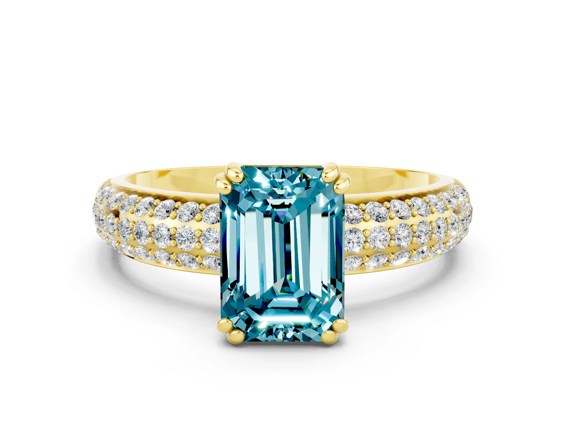 Yellow gold Emerald Cut Cut Diamond Milgrain Marquise Band with Prong Setting