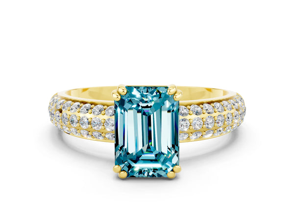 Yellow gold Emerald Cut Cut Diamond Milgrain Marquise Band with Prong Setting