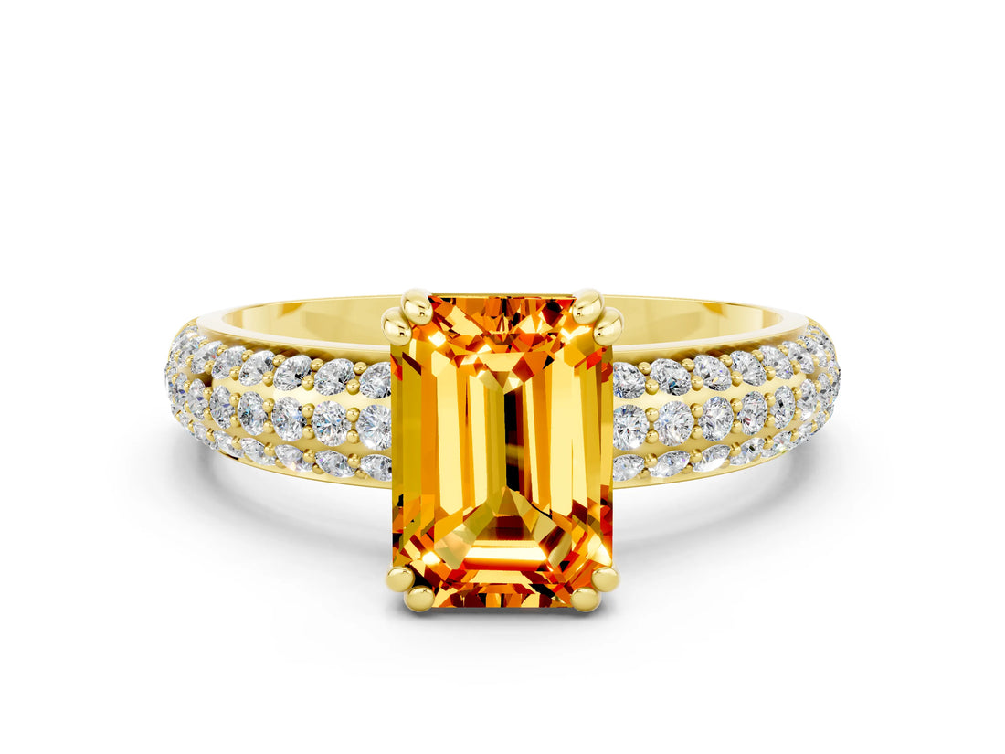 Yellow gold Emerald Cut Cut Diamond Milgrain Marquise Band with Prong Setting