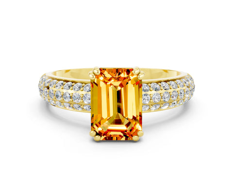 Yellow gold Emerald Cut Cut Diamond Milgrain Marquise Band with Prong Setting